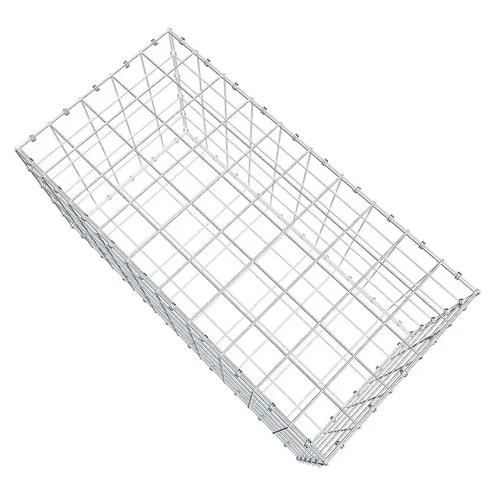 Gabiona Gabione - 100 x 50 x 50 cm, Maschenbreite: 10 cm, Maschenhöhe: 10 cm - Das Bild zeigt ein Gabionen-Drahtgeflecht, das als Stützmauer oder dekoratives Element im Garten verwendet werden kann.