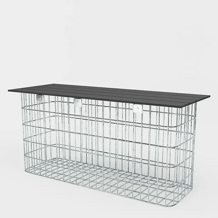 Gabiona Gabionenbank - 102 x 32 x 50 cm, Maschenbreite: 5 cm, Maschenhöhe: 10 cm - Metallkorb-Tisch mit schwarzer Holzplatte. Modernes Design für den Innen- und Außenbereich, ideal als Beistelltisch oder Ablagefläche.