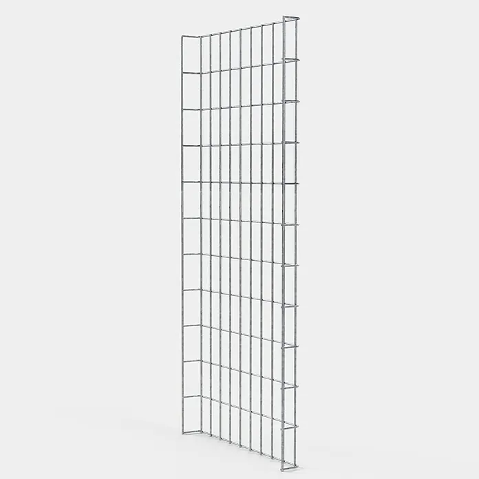 Gabiona Rankgitter - L x B x H: 48 x 5 x 110 cm, Silber, Stahl, Maschenbreite: 5 cm, Maschenhöhe: 10 cm - Produktabbildung eines freistehenden, rechteckigen Drahtgitterpaneels mit einer silbernen Oberfläche, das sich ideal für den Einzelhandel oder die Lagerung eignet.
