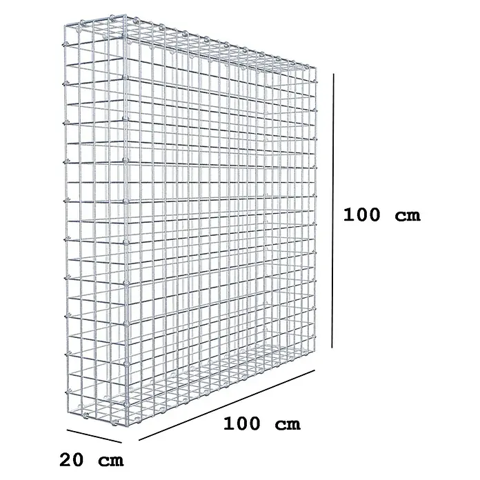 Gabiona Gabione - 100 x 20 x 100 cm, Maschenbreite: 5 cm, Maschenhöhe: 5 cm - Draufsicht eines Gabionenkorbs mit den Maßen 100 x 100 x 20 cm. Der Gabionenkorb besteht aus einem stabilen Drahtgitter.