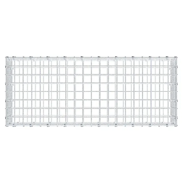 Gabiona Gabione - 100 x 40 x 20 cm, Maschenbreite: 5 cm, Maschenhöhe: 5 cm - Nahaufnahme eines Gabionenkäfigs aus Drahtgeflecht. Der Gabionenkorb dient als Stützmauer oder dekoratives Element im Garten.