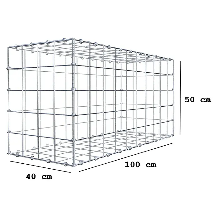 Gabiona Gabione - 100 x 40 x 50 cm, Maschenbreite: 10 cm, Maschenhöhe: 10 cm - Drahtgitterkorb mit den Maßen 100 x 40 x 50 cm, ideal für den Gartenbau oder als dekoratives Element. Robuste Konstruktion für vielseitige Anwendungen.
