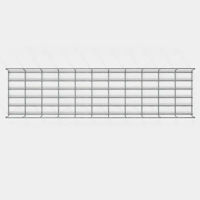 Gabiona Rankgitter - L x B x H: 28 x 5 x 110 cm, Silber, Stahl, Maschenbreite: 5 cm, Maschenhöhe: 10 cm - Nahaufnahme eines rechteckigen Drahtgeflechts mit gleichmäßig angeordneten quadratischen Öffnungen, ideal für industrielle oder dekorative Anwendungen.