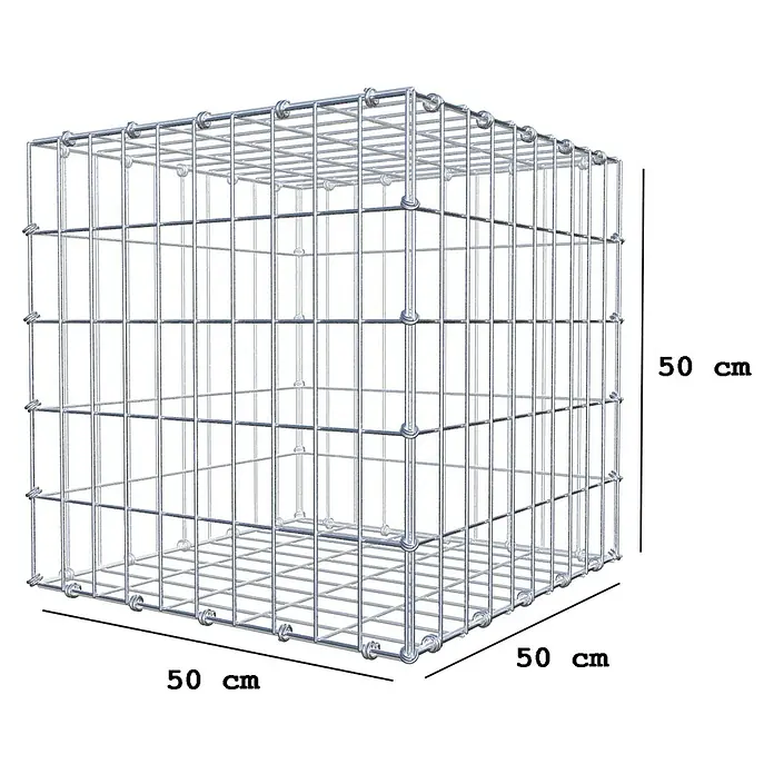 Gabiona Gabione - 50 x 50 x 50 cm, Maschenbreite: 5 cm, Maschenhöhe: 10 cm - Ein quadratischer Drahtgitterkorb mit den Maßen 50x50x50 cm, ideal für Gabionen oder dekorative Zwecke im Garten.