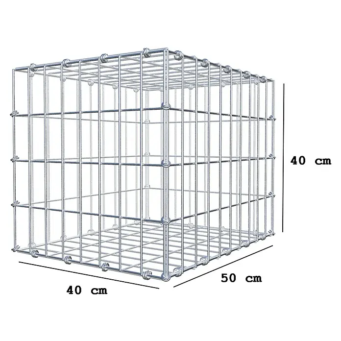 Gabiona Gabione - 50 x 40 x 40 cm, Maschenbreite: 5 cm, Maschenhöhe: 10 cm - Abbildung eines Gabionenkorbs mit den Maßen 40 cm x 40 cm x 50 cm, ideal für den Garten- und Landschaftsbau.