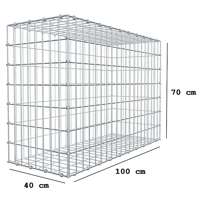 Gabiona Gabione - 100 x 40 x 70 cm, Maschenbreite: 5 cm, Maschenhöhe: 10 cm - Produktabbildung eines Gabionenkäfigs mit den Maßen 100 x 40 x 70 cm, ideal für den Garten- und Landschaftsbau.