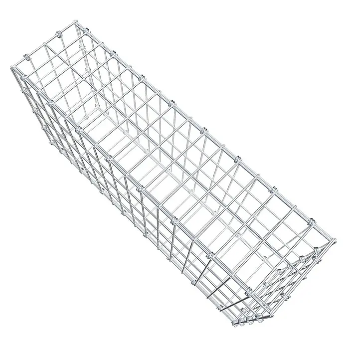 Gabiona Gabione - 80 x 20 x 40 cm, Maschenbreite: 5 cm, Maschenhöhe: 10 cm - Perspektivische Ansicht eines rechteckigen Gabionenkorbs aus einem Gitterdrahtgeflecht, ideal für Landschaftsbau und zur Uferbefestigung.