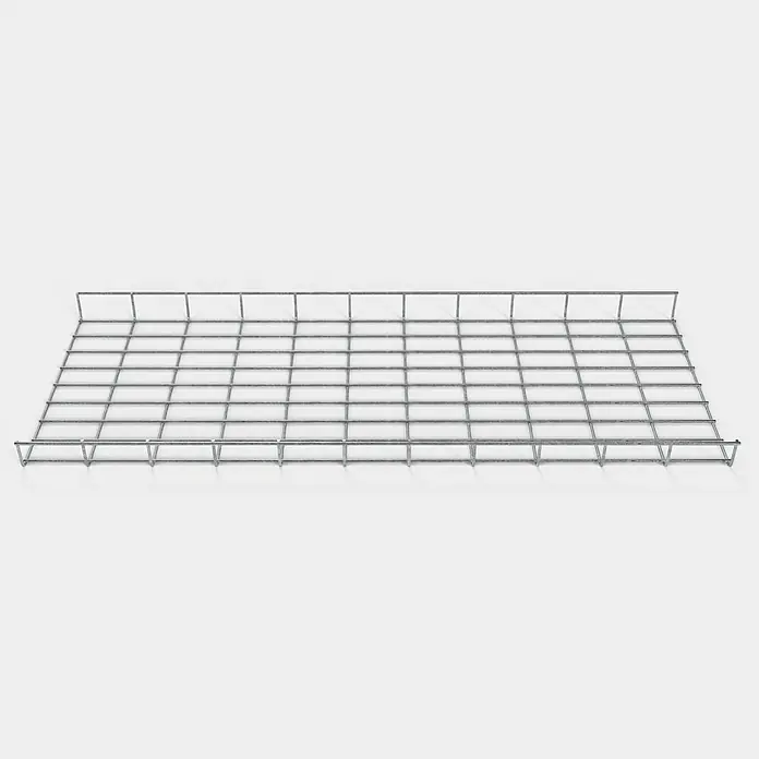 Gabiona Rankgitter - L x B x H: 43 x 5 x 110 cm, Silber, Stahl, Maschenbreite: 5 cm, Maschenhöhe: 10 cm - Detailaufnahme einer Drahtgitterablage, ideal für Lagerung und Organisation. Die robuste Konstruktion sorgt für Langlebigkeit und Stabilität.