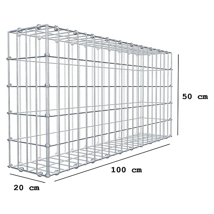 Gabiona Gabione - 100 x 20 x 50 cm, Maschenbreite: 5 cm, Maschenhöhe: 10 cm - Bild eines Gabionen-Steinkorbs mit den Maßen 100x20x50 cm zur Gartengestaltung und Hangbefestigung.