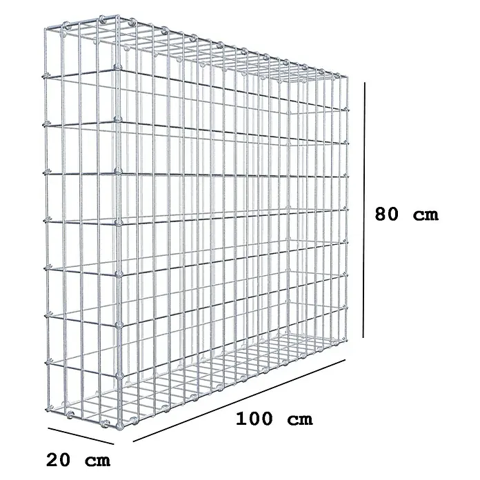 Gabiona Gabione - 100 x 20 x 80 cm, Maschenbreite: 5 cm, Maschenhöhe: 10 cm - Bild einer Gabione mit den Maßen 80 x 100 x 20 cm. Diese Drahtkonstruktion eignet sich hervorragend für Gartengestaltung und Landschaftsbau.