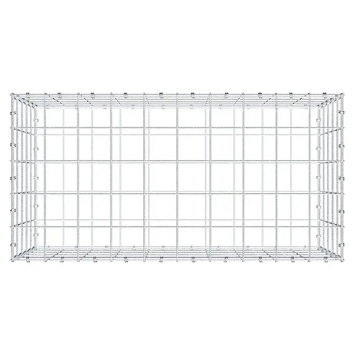 Gabiona Gabione - 100 x 50 x 50 cm, Maschenbreite: 10 cm, Maschenhöhe: 10 cm - Draufsicht auf einen leeren Gabionenkorb. Der Korb besteht aus einem Gitter aus verzinktem Stahldraht und ist für die Befüllung mit Steinen gedacht.