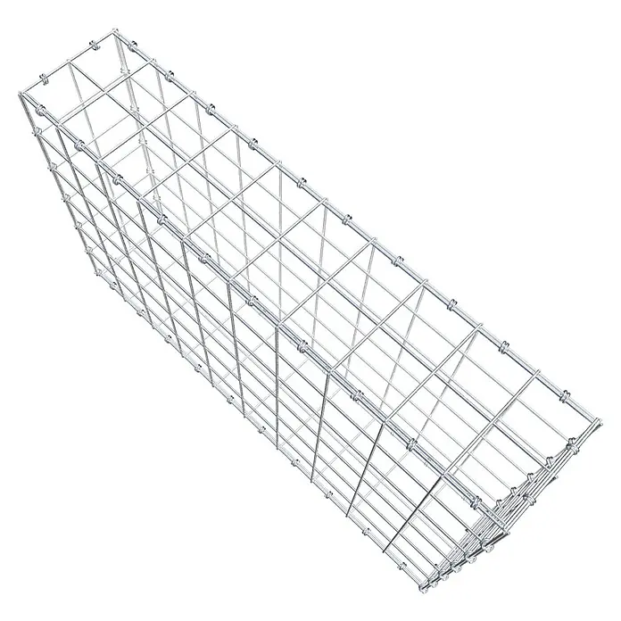 Gabiona Gabione - 100 x 20 x 60 cm, Maschenbreite: 10 cm, Maschenhöhe: 10 cm - Draufsicht auf ein rechteckiges, leeres Gabionengitter, das auf einem schwarzen Hintergrund isoliert ist.