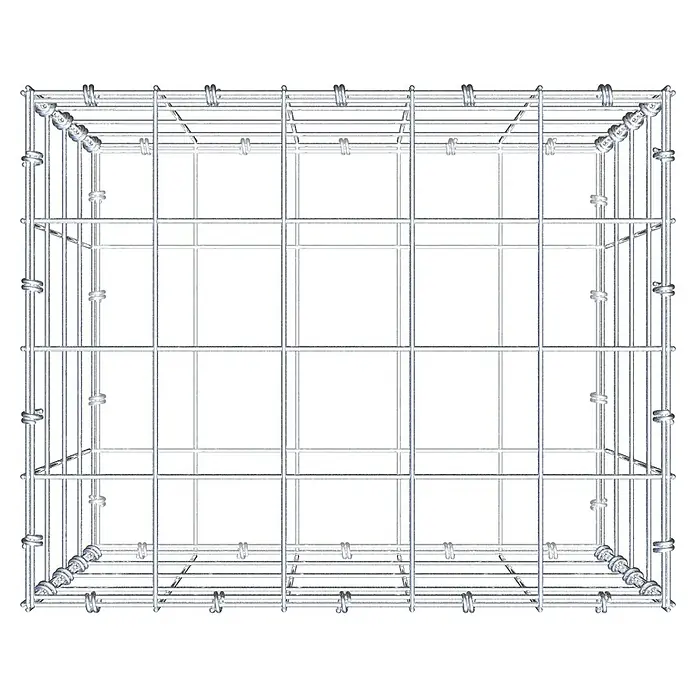 Gabiona Gabione - 50 x 40 x 40 cm, Maschenbreite: 10 cm, Maschenhöhe: 10 cm - Draufsicht auf eine Gabionenbox, die aus einem robusten Drahtgitter für den Gartenbau oder die Landschaftsgestaltung besteht.