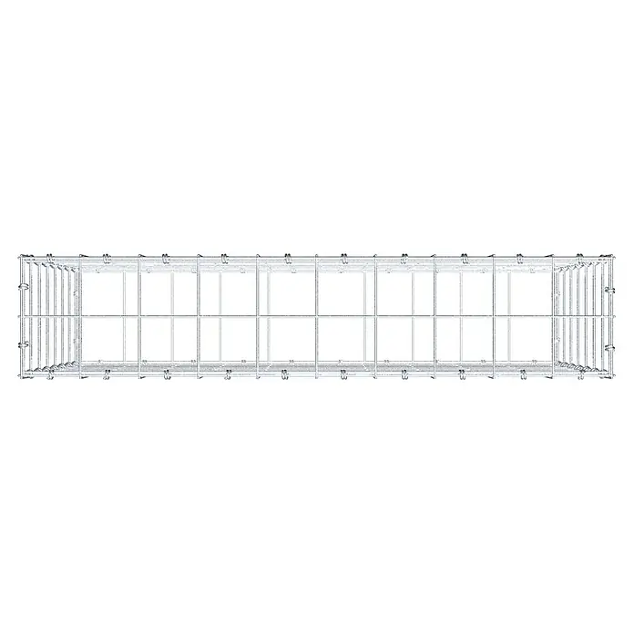 Gabiona Gabione - 100 x 20 x 70 cm, Maschenbreite: 10 cm, Maschenhöhe: 10 cm - Eine Draufsicht auf einen länglichen, rechteckigen Drahtkorb mit einem doppelten Drahtgeflecht und stabilen Rahmen für Ordnung und Aufbewahrung.