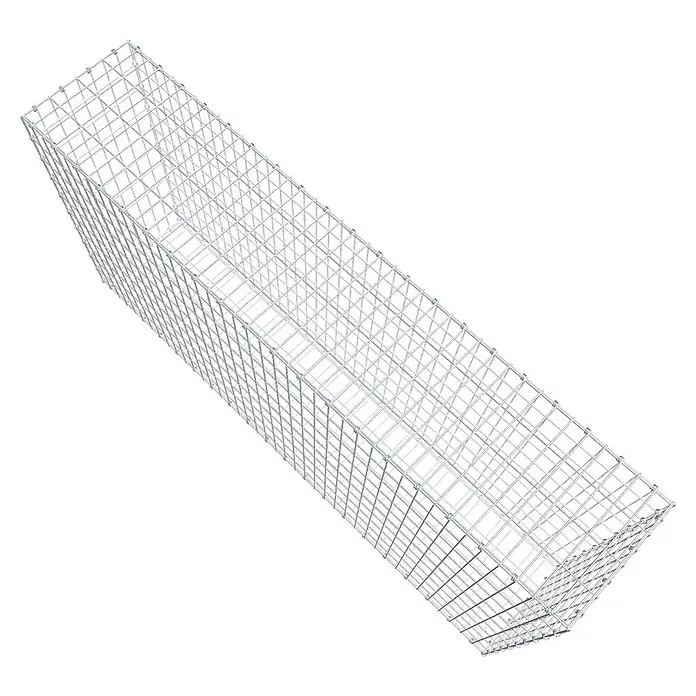 Gabiona Gabione - 200 x 40 x 100 cm, Maschenbreite: 5 cm, Maschenhöhe: 10 cm - Draufsicht auf einen rechteckigen, leeren Gabionenkorb aus verzinktem Drahtgeflecht, der für Steine oder andere Materialien vorgesehen ist.