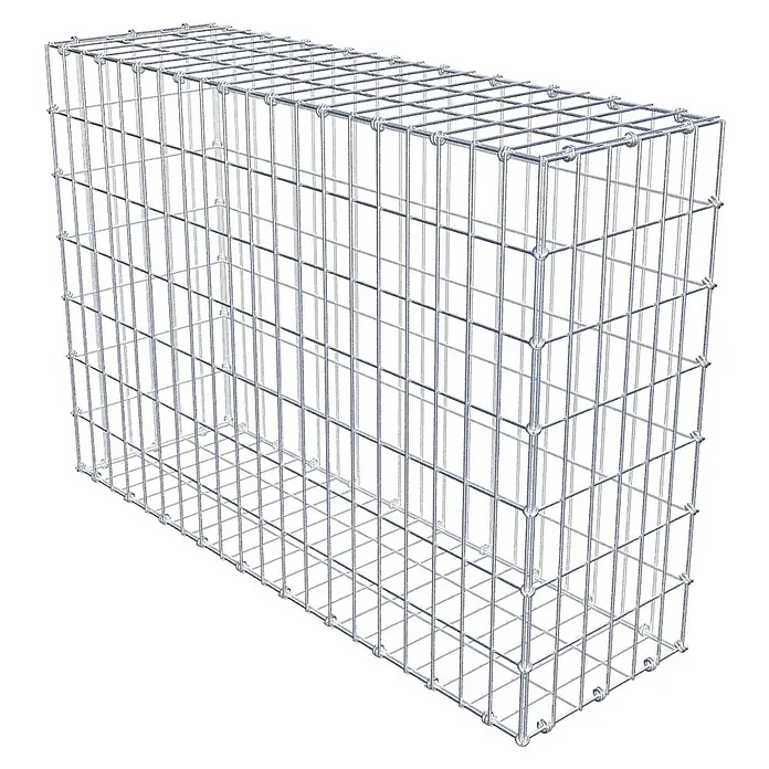 Gabiona Gabione - 100 x 30 x 70 cm, Maschenbreite: 5 cm, Maschenhöhe: 10 cm - Darstellung eines Gabionenkorbs aus verzinktem Drahtgitter, ideal für den Garten- und Landschaftsbau als Stützmauer oder dekoratives Element.