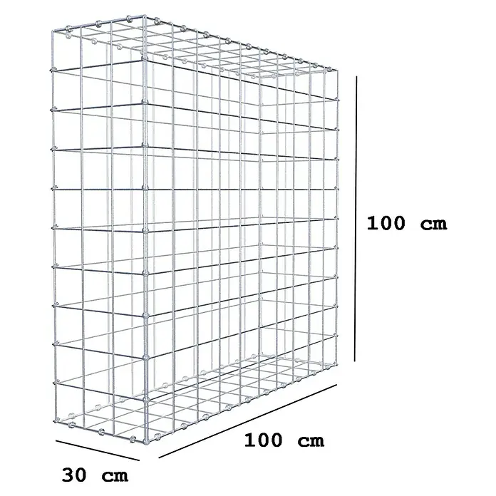 Gabiona Gabione - 100 x 30 x 100 cm, Maschenbreite: 10 cm, Maschenhöhe: 10 cm - Abbildung eines Gabionenkorbs mit den Maßen 100x100x30 cm, ideal für den Garten- und Landschaftsbau.