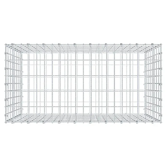 Gabiona Gabione - 100 x 50 x 80 cm, Maschenbreite: 5 cm, Maschenhöhe: 10 cm - Ansicht einer Gabione aus verzinktem Drahtgitter. Die Gitterbox ist leer und bereit zur Befüllung, ideal für Garten- und Landschaftsbau.