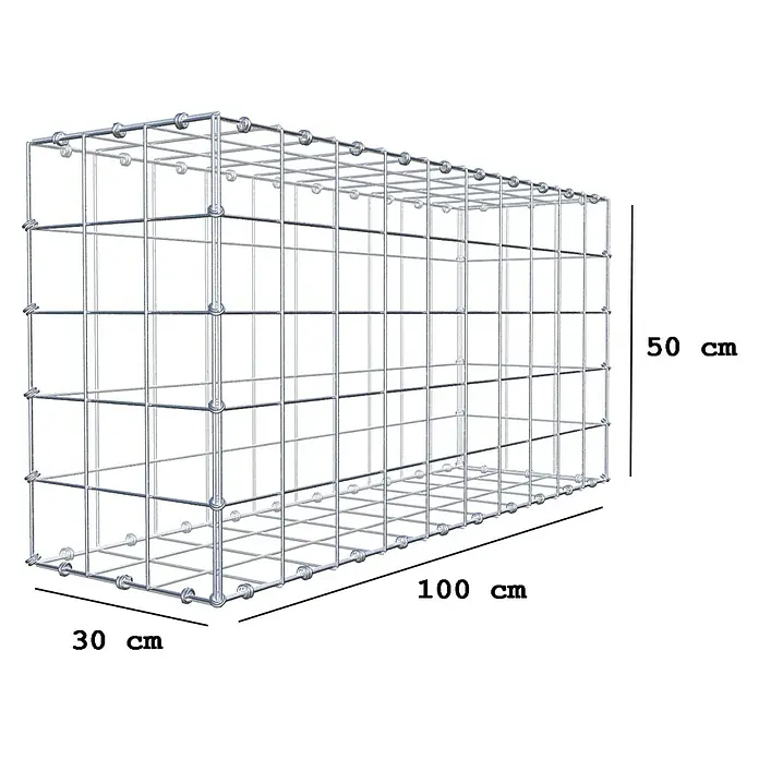 Gabiona Gabione - 100 x 30 x 50 cm, Maschenbreite: 10 cm, Maschenhöhe: 10 cm - Bild eines Gabionenkorbs mit den Maßen 100x30x50 cm, ideal für Garten- und Landschaftsbau.