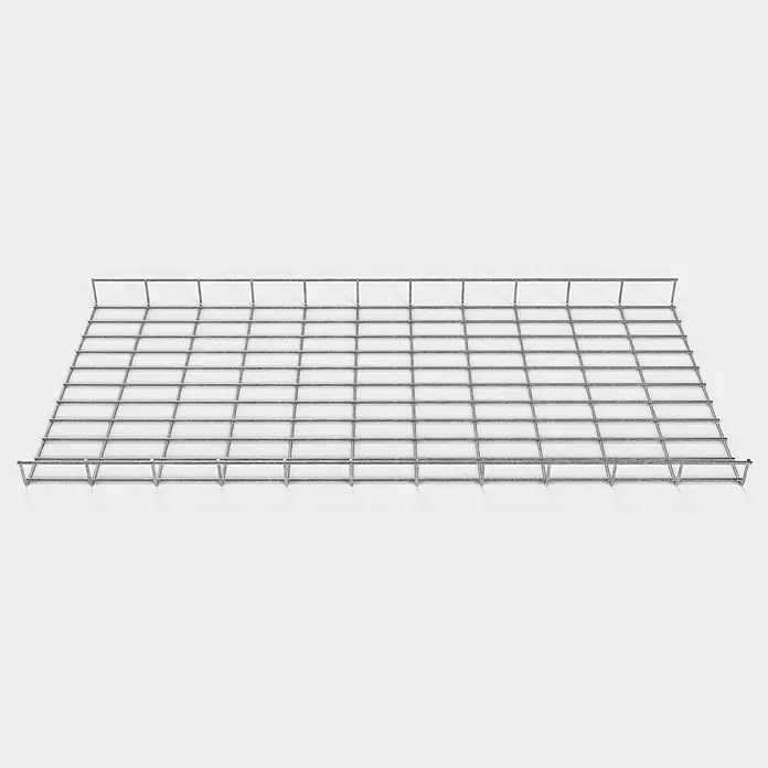 Gabiona Rankgitter - L x B x H: 53 x 5 x 110 cm, Silber, Stahl, Maschenbreite: 5 cm, Maschenhöhe: 10 cm - Draufsicht auf ein rechteckiges, silbernes Drahtregal vor einem hellgrauen Hintergrund. Ideal für Lagerung und Organisation.