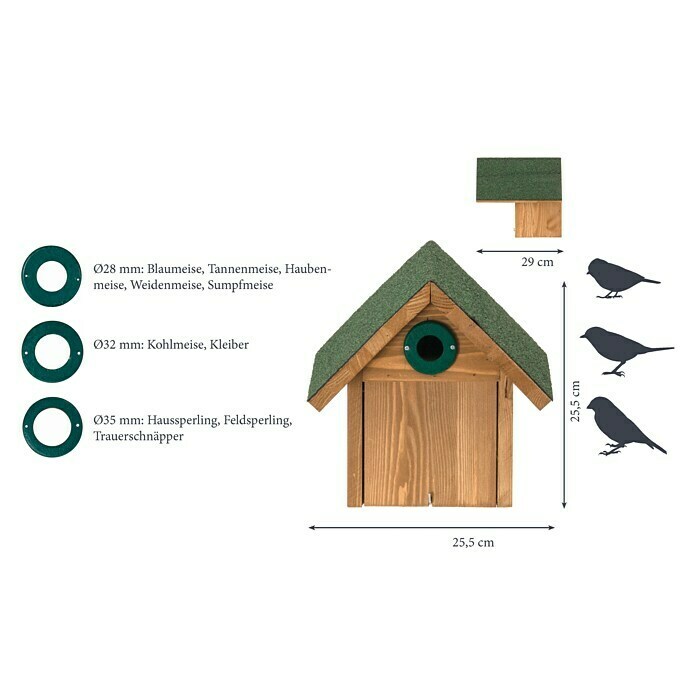 Dobar Nistkasten Räuberschutz25,5 x 29 x 25,5 cm, Natur/Grün, Holz Unknown