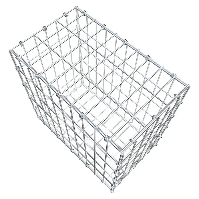 Gabiona Gabione - 50 x 30 x 50 cm, Maschenbreite: 5 cm, Maschenhöhe: 10 cm - Das Bild zeigt einen Gabionenkorb aus Drahtgeflecht, der für den Einsatz im Garten- und Landschaftsbau konzipiert ist.