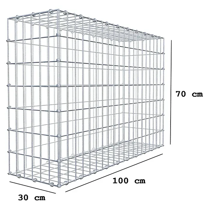 Gabiona Gabione - 100 x 30 x 70 cm, Maschenbreite: 5 cm, Maschenhöhe: 10 cm - Abbildung eines Gabionenkorbs mit den Maßen 100 x 30 x 70 cm. Ideal für den Garten- und Landschaftsbau.