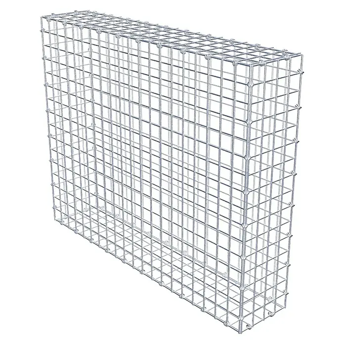 Gabiona Gabione - 100 x 20 x 80 cm, Maschenbreite: 5 cm, Maschenhöhe: 5 cm - Draufsicht auf einen Gabionenkorb aus Drahtgeflecht, der für dekorative oder stützende Zwecke im Gartenbau verwendet wird.