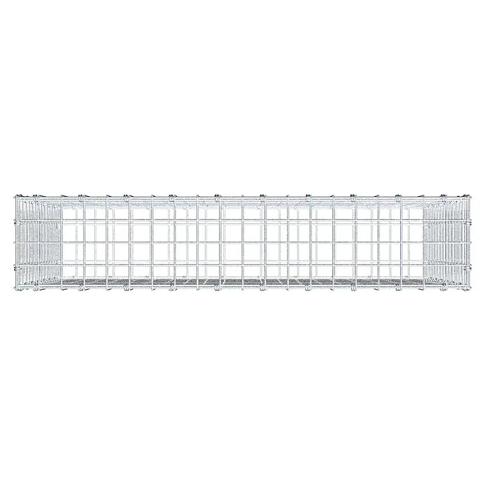 Gabiona Gabione - 100 x 20 x 70 cm, Maschenbreite: 5 cm, Maschenhöhe: 5 cm - Das Bild zeigt einen länglichen Gabionenkorb aus Drahtgeflecht, der für Steine oder andere Füllmaterialien gedacht ist. Ideal für Gartengestaltung.
