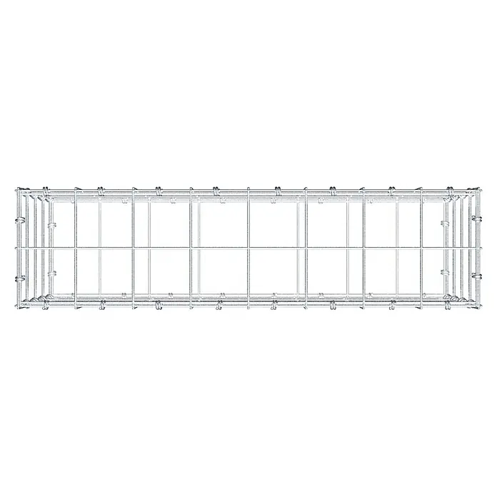Gabiona Gabione - 80 x 20 x 40 cm, Maschenbreite: 10 cm, Maschenhöhe: 10 cm - Draufsicht auf einen Kabelschacht aus Drahtgeflecht mit integrierten Aufhängungselementen, ideal für strukturierte Kabelführung in Industrie und Gewerbe.