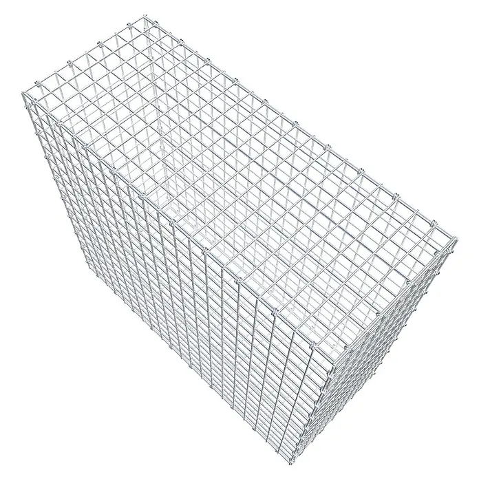 Gabiona Gabione - 100 x 40 x 90 cm, Maschenbreite: 5 cm, Maschenhöhe: 5 cm - Ein detailliertes Bild eines Gabionenkorbs aus Metalldraht, der für Bau- und Landschaftsprojekte verwendet wird.