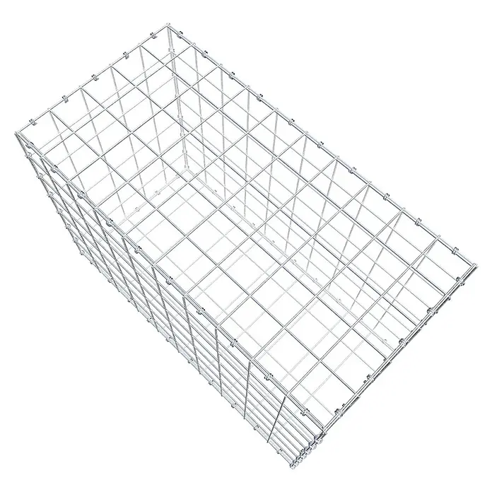 Gabiona Gabione - 100 x 50 x 70 cm, Maschenbreite: 10 cm, Maschenhöhe: 10 cm - Draufsicht auf einen leeren Gabionenkorb aus Drahtgeflecht. Ideal für den Garten- und Landschaftsbau.