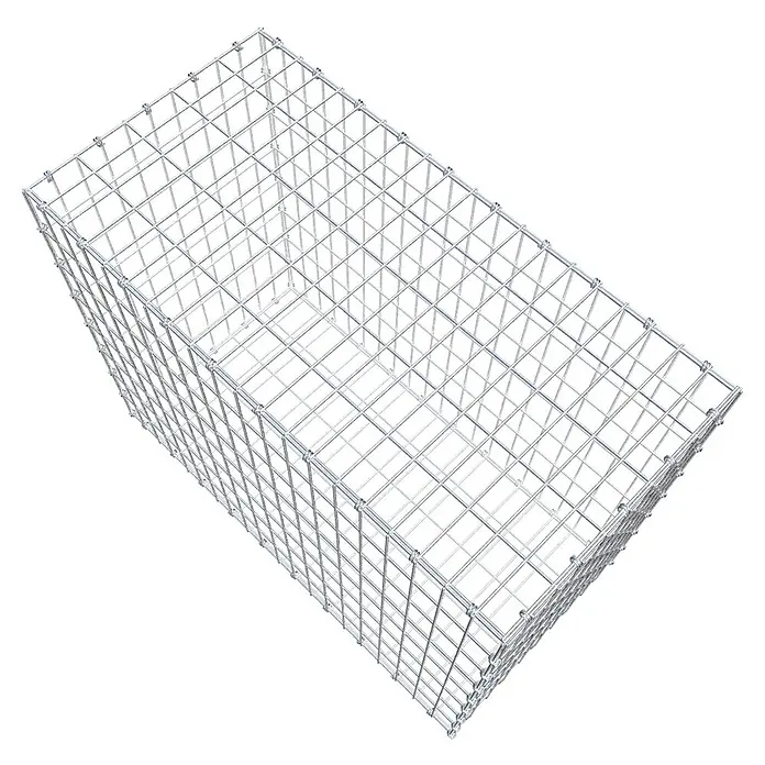 Gabiona Gabione - 100 x 50 x 80 cm, Maschenbreite: 5 cm, Maschenhöhe: 10 cm - Draufsicht auf einen rechteckigen Gabionenkorb aus verzinktem Draht. Ideal für Gartenbau und Landschaftsgestaltung.