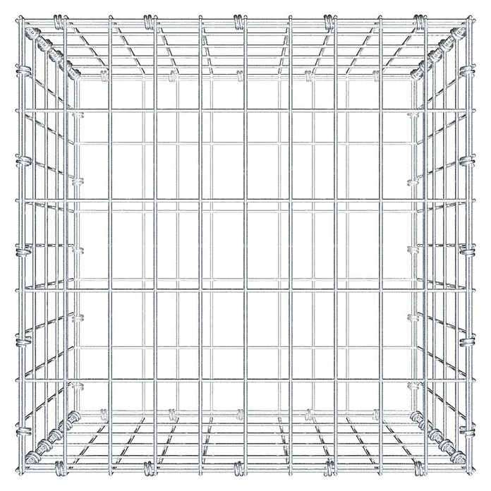 Gabiona Gabione - 50 x 50 x 50 cm, Maschenbreite: 5 cm, Maschenhöhe: 10 cm - Ansicht eines leeren Gabionenkorbs aus Metalldraht, der Stabilität und Flexibilität für Landschaftsbau bietet.
