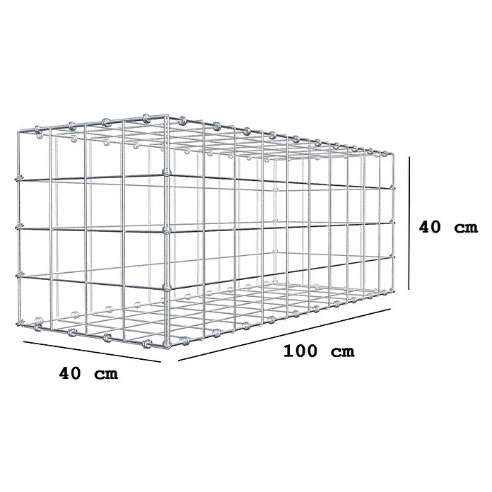 Gabiona Gabione - 100 x 40 x 40 cm, Maschenbreite: 10 cm, Maschenhöhe: 10 cm - Bild eines Drahtkorbes für Gabionen mit den Maßen 40x40x100 cm, ideal für den Garten- und Landschaftsbau.