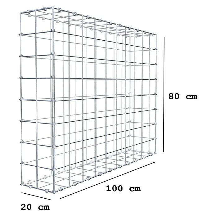 Gabiona Gabione - 100 x 20 x 80 cm, Maschenbreite: 10 cm, Maschenhöhe: 10 cm - Drahtgitterbox mit den Maßen 100 cm Länge, 20 cm Breite und 80 cm Höhe. Ideal für dekorative Zwecke im Garten oder als Stützmauer.