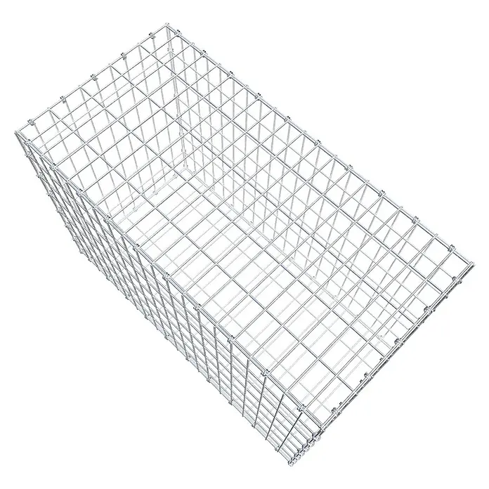 Gabiona Gabione - 100 x 50 x 70 cm, Maschenbreite: 5 cm, Maschenhöhe: 10 cm - Draufsicht eines leeren Gabionenkorbs aus verzinktem Drahtgitter. Ideal für den Garten- und Landschaftsbau zur Gestaltung von Stützmauern.