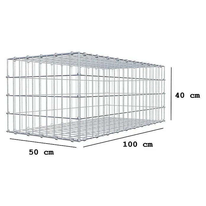 Gabiona Gabione - 100 x 50 x 40 cm, Maschenbreite: 5 cm, Maschenhöhe: 10 cm - Produktbild eines Gabionenkorbs mit den Maßen 100 cm x 50 cm x 40 cm. Ideal für Gartengestaltung.