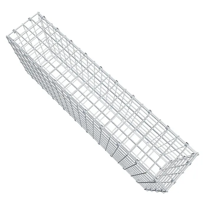 Gabiona Gabione - 100 x 20 x 40 cm, Maschenbreite: 5 cm, Maschenhöhe: 5 cm - 3D-Darstellung eines länglichen Gabionenkorbs aus Drahtgitter. Ideal für den Einsatz im Garten- und Landschaftsbau zur Hangbefestigung.