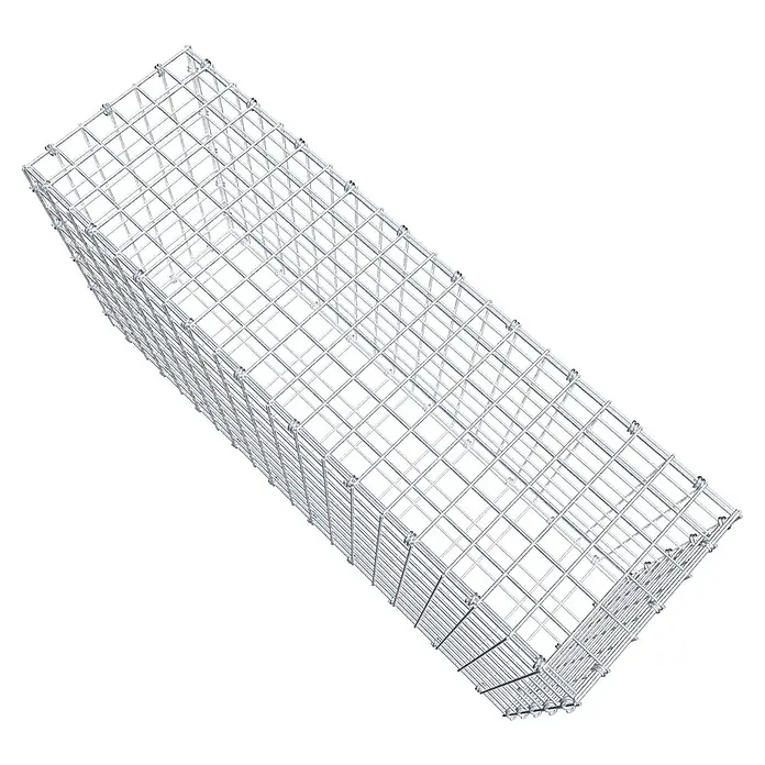 Gabiona Gabione - 100 x 30 x 50 cm, Maschenbreite: 5 cm, Maschenhöhe: 5 cm - Draufsicht auf eine Gabionenbox. Die Gabione ist ein Drahtkäfig für Steine, der im Garten- und Landschaftsbau verwendet wird.