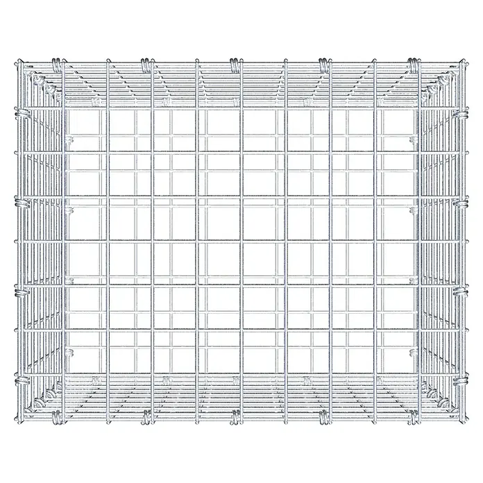Gabiona Gabione - 50 x 40 x 40 cm, Maschenbreite: 5 cm, Maschenhöhe: 5 cm - Nahaufnahme eines Gabionenkorbs aus Drahtgitter, der Stabilität und Struktur für verschiedene Anwendungen bietet.