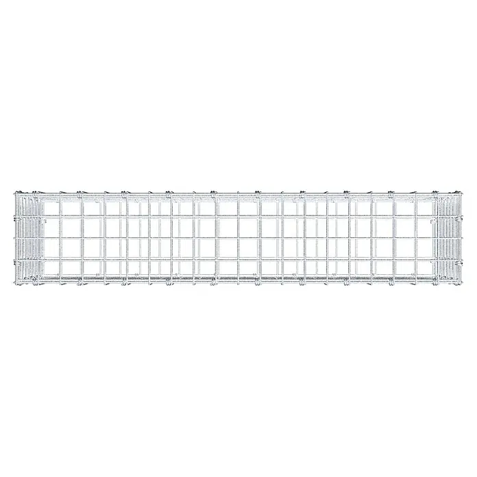 Gabiona Gabione - 100 x 20 x 40 cm, Maschenbreite: 5 cm, Maschenhöhe: 5 cm - Das Bild zeigt ein detailliertes Gitterelement, wahrscheinlich aus Metall, mit quadratischen Öffnungen und stabilen Verbindungsstellen.