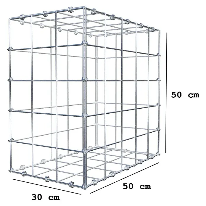 Gabiona Gabione - 50 x 30 x 50 cm, Maschenbreite: 10 cm, Maschenhöhe: 10 cm - Abbildung eines Gabionenkäfigs mit den Maßen 50x50x30 cm, ideal für den Garten- und Landschaftsbau.