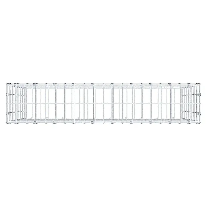 Gabiona Gabione - 100 x 20 x 70 cm, Maschenbreite: 5 cm, Maschenhöhe: 10 cm - Draufsicht auf einen länglichen Drahtkäfig mit rechteckigen Öffnungen und stabilen Verstrebungen.