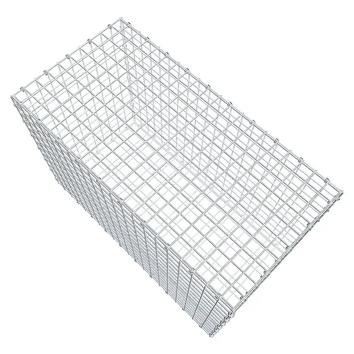 Gabiona Gabione - 100 x 50 x 70 cm, Maschenbreite: 5 cm, Maschenhöhe: 5 cm - Draufsicht auf einen Gabionen-Käfig aus Metalldraht. Ideal für Landschaftsbau und Erosionsschutz, robust und langlebig.