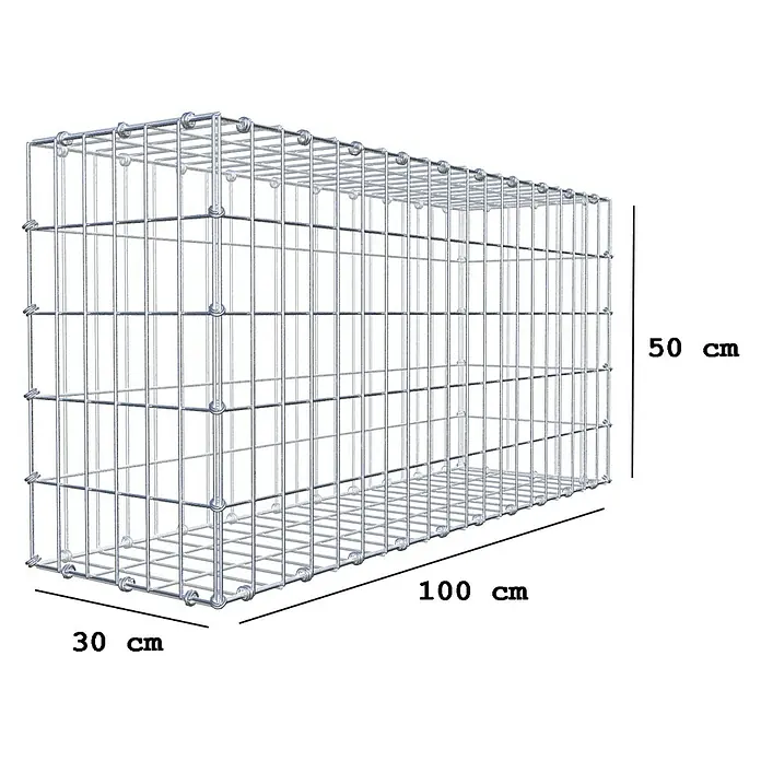 Gabiona Gabione - 100 x 30 x 50 cm, Maschenbreite: 5 cm, Maschenhöhe: 10 cm - Bild eines Gabionenkorbs mit den Maßen 100x30x50 cm. Der Gabionenkorb ist aus verzinktem Draht gefertigt und eignet sich für den Einsatz im Garten.