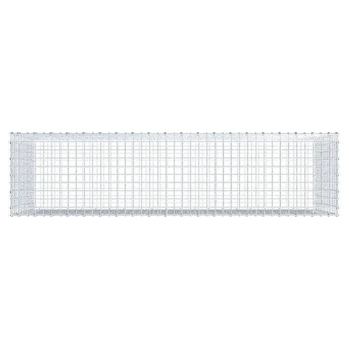 Gabiona Gabione - 200 x 50 x 100 cm, Maschenbreite: 5 cm, Maschenhöhe: 5 cm - Aufnahme einer rechteckigen Gitterstruktur mit quadratischen Öffnungen, die dreidimensional wirkt und sich für diverse Anwendungen eignet.