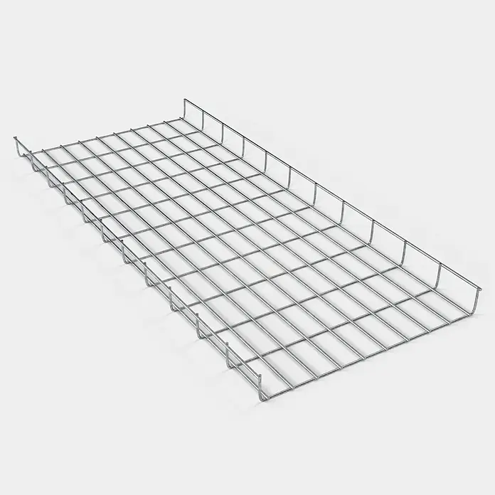 Gabiona Rankgitter - L x B x H: 48 x 5 x 110 cm, Silber, Stahl, Maschenbreite: 5 cm, Maschenhöhe: 10 cm - Draufsicht eines rechteckigen Kabelträgers aus verzinktem Drahtgeflecht, ideal für die sichere Kabelführung und Organisation in Industrie und Gewerbe.