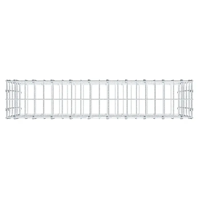 Gabiona Gabione - 100 x 20 x 50 cm, Maschenbreite: 5 cm, Maschenhöhe: 10 cm - Blick auf eine lange Drahtkonstruktion, die eine stabile und modulare Lösung für verschiedene Anwendungen darstellt.