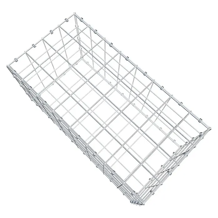 Gabiona Gabione - 80 x 40 x 40 cm, Maschenbreite: 10 cm, Maschenhöhe: 10 cm - Draufsicht auf einen rechteckigen Gabionenkorb, der aus einem stabilen Drahtgitter gefertigt ist.